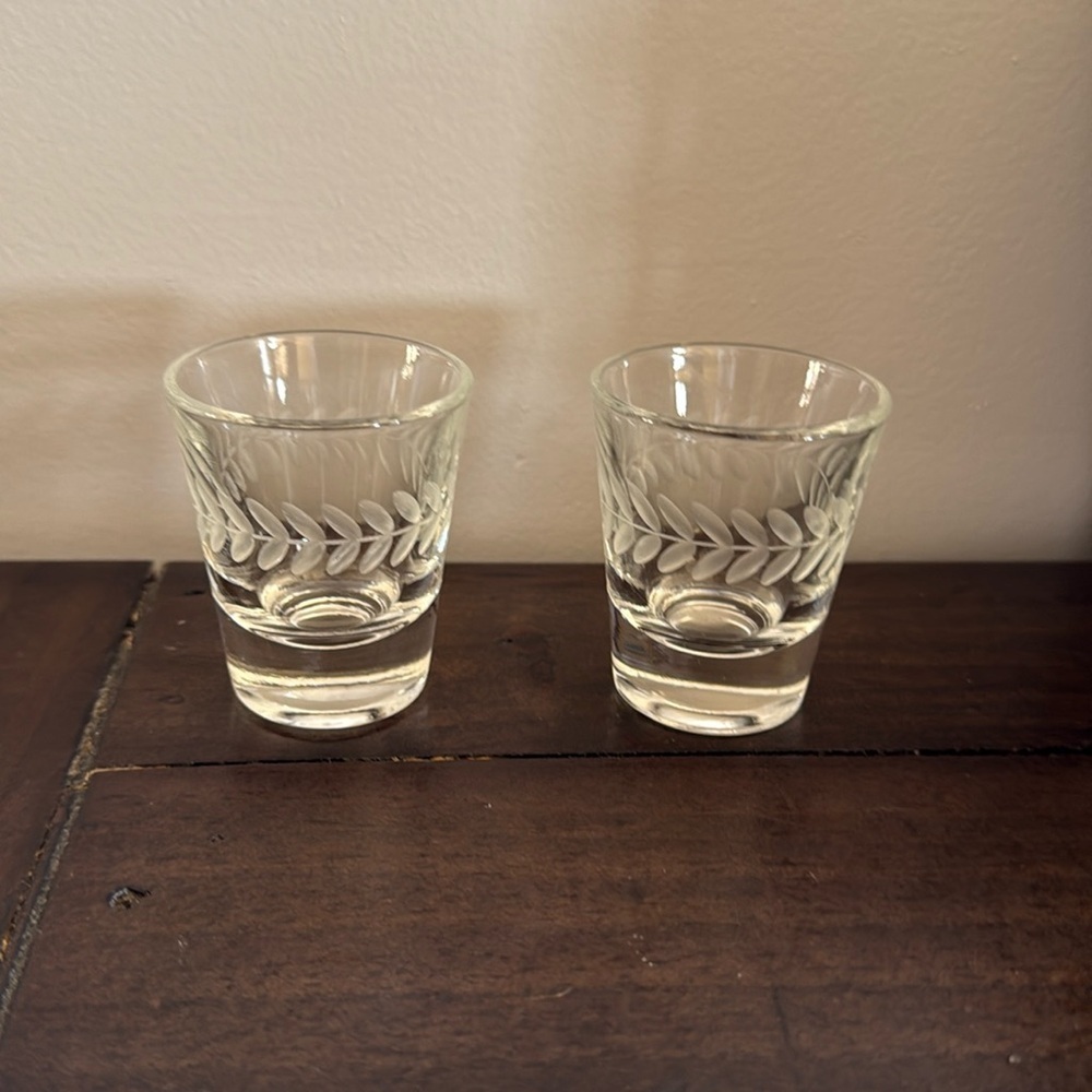 Vintage MCM Anchor Hocking Shot Glasses 1950s Laurel Pattern Cordial Glasses